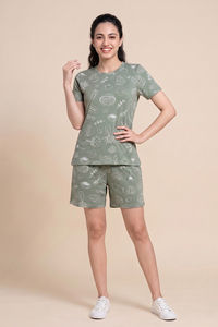 Zivame Knit Cotton Short Set - Iceberg Green — thumbnail 1